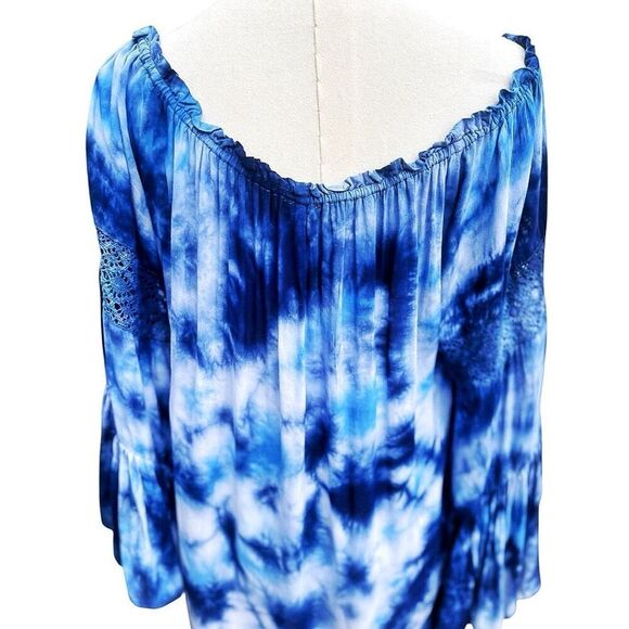 Surf Gypsy Blue Tie Dye Off Shoulder Bohemian Blouse Size Small EUC - Picture 5 of 8